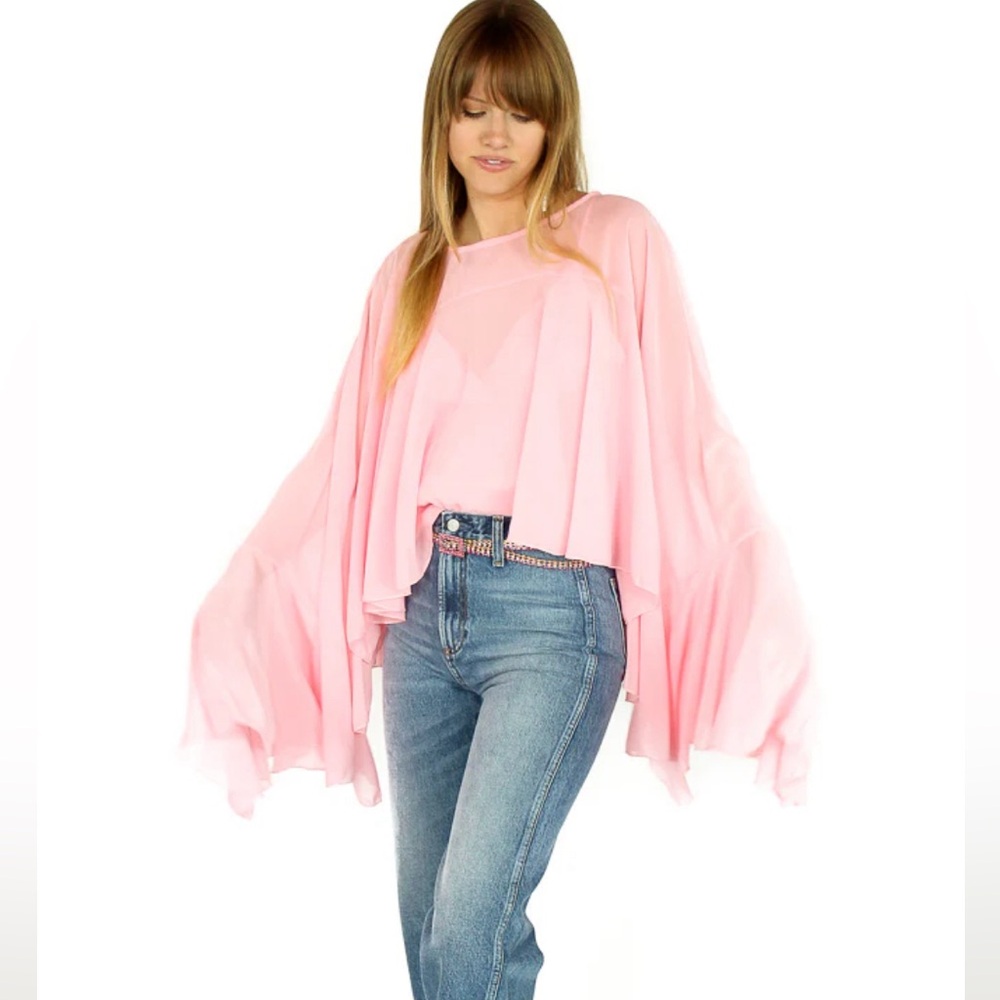 Pink chiffon top with bell sleeves